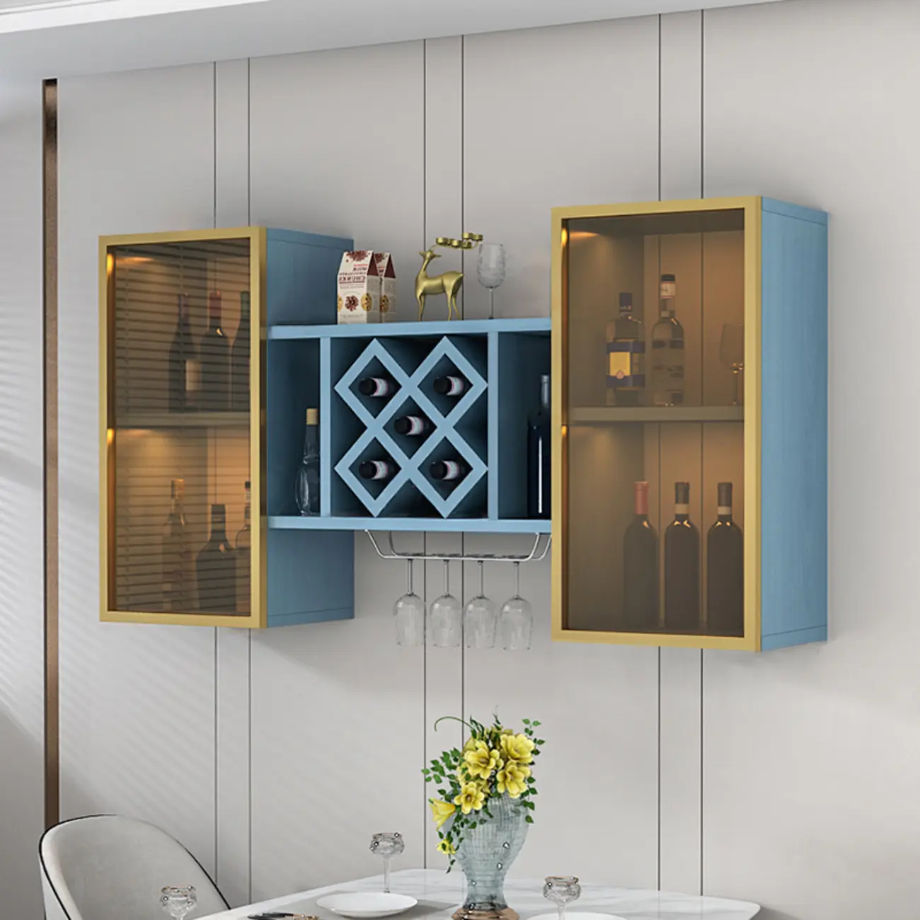 Modern Wall Mounted Wine Rack with Glass & Bottle Storage Image - 20 | homeyfad