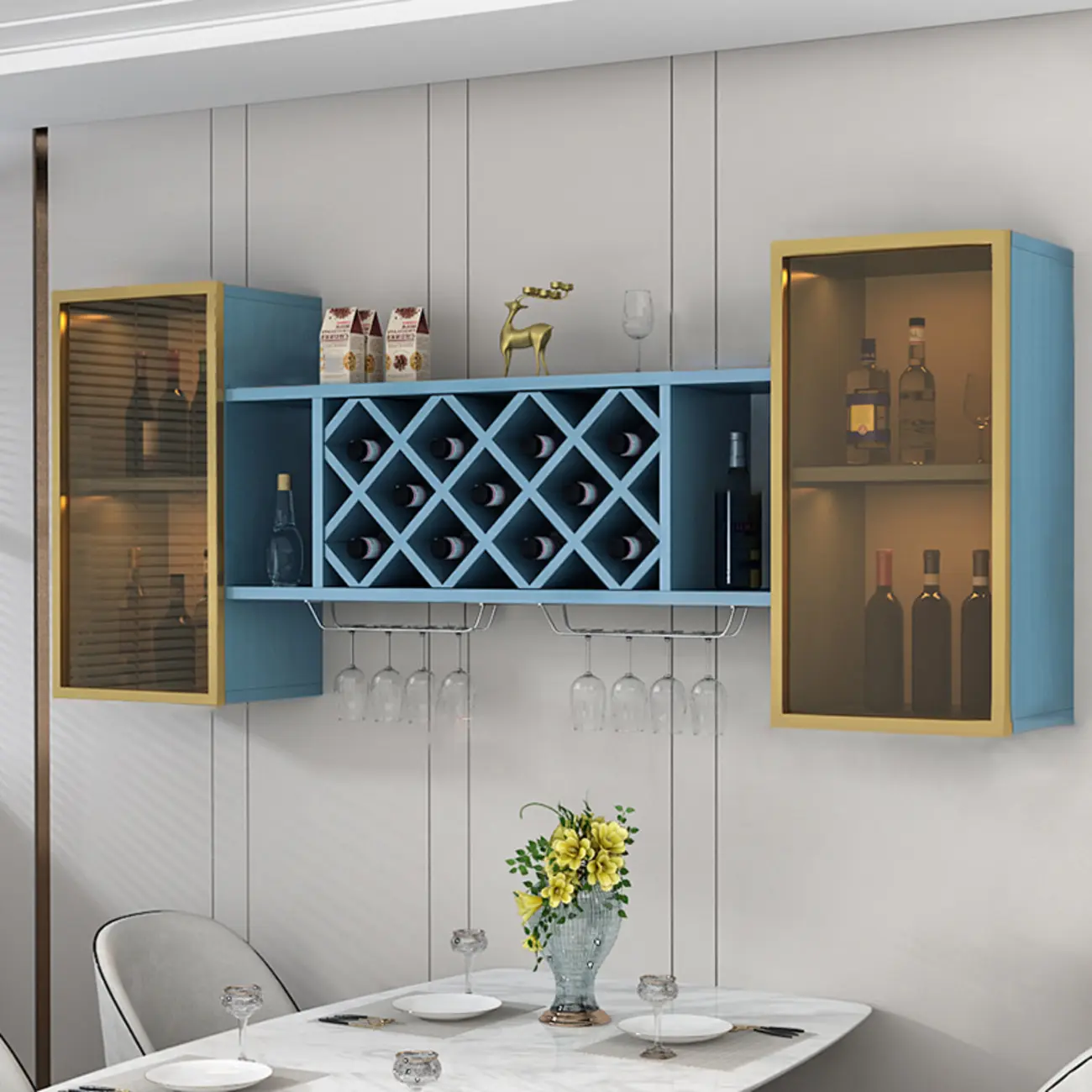 Modern Wall Mounted Wine Rack with Glass & Bottle Storage Image - 22 | homeyfad