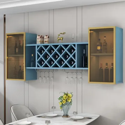 Modern Wall Mounted Wine Rack with Glass & Bottle Storage Image - 22