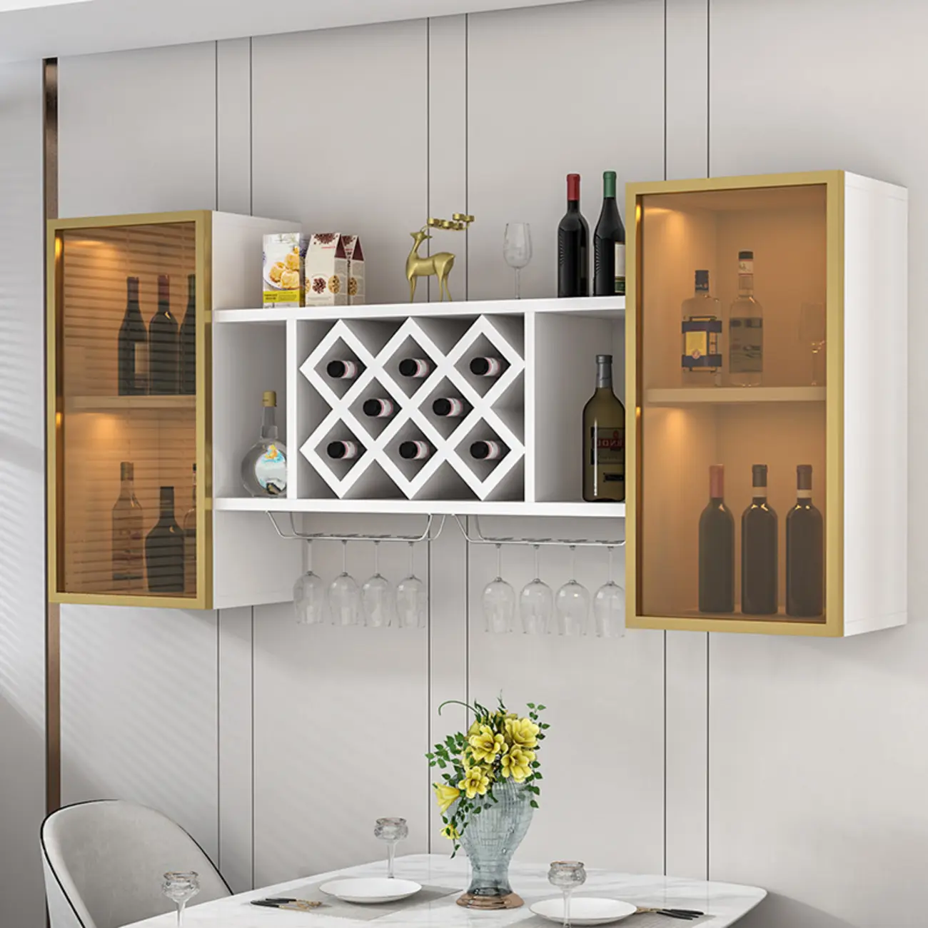 Modern Wall Mounted Wine Rack with Glass & Bottle Storage Image - 24 | homeyfad