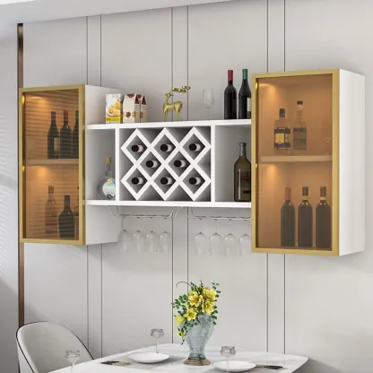 Modern Wall Mounted Wine Rack with Glass & Bottle Storage Image - 24