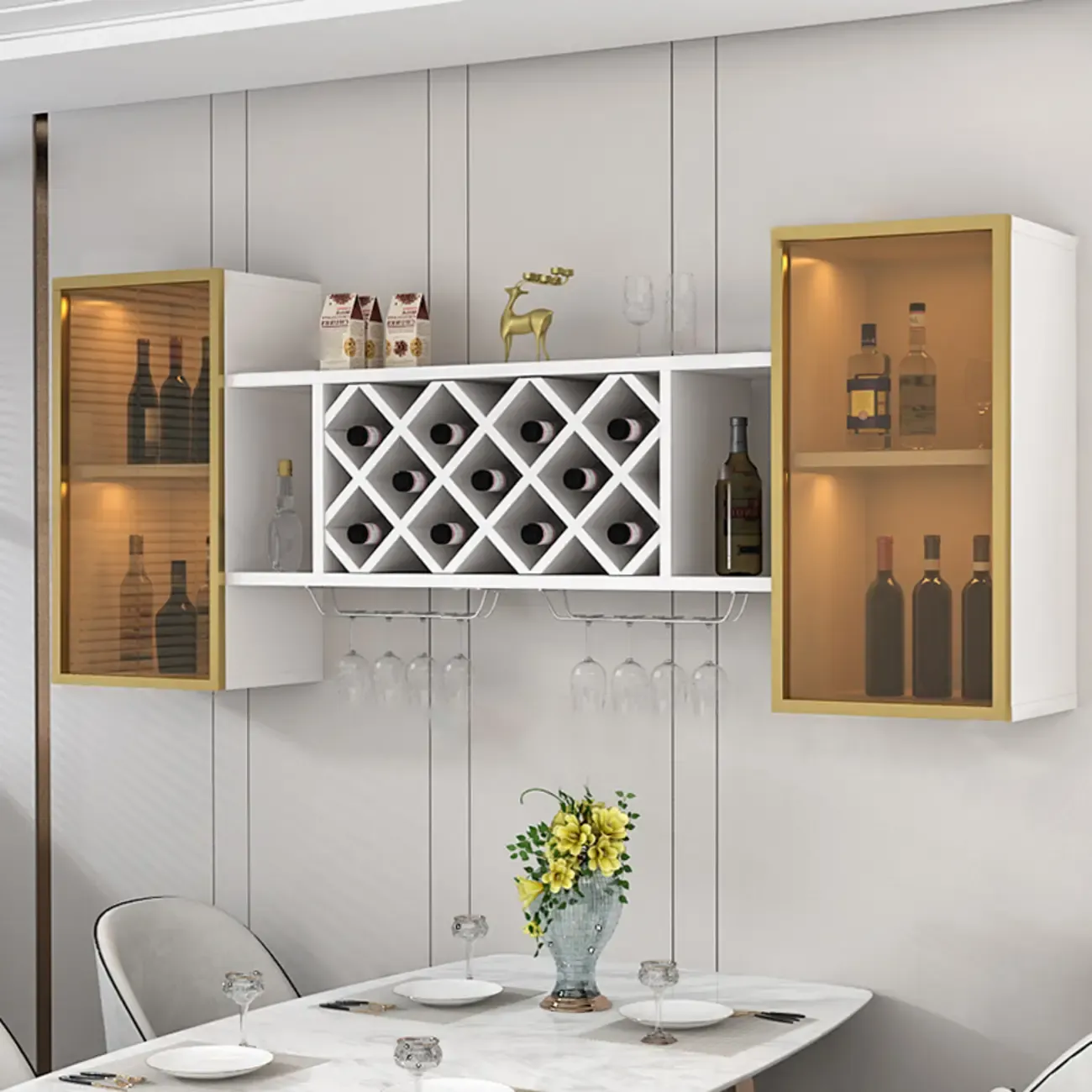 Modern Wall Mounted Wine Rack with Glass & Bottle Storage Image - 25