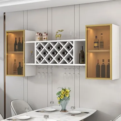 Modern Wall Mounted Wine Rack with Glass & Bottle Storage Image - 25