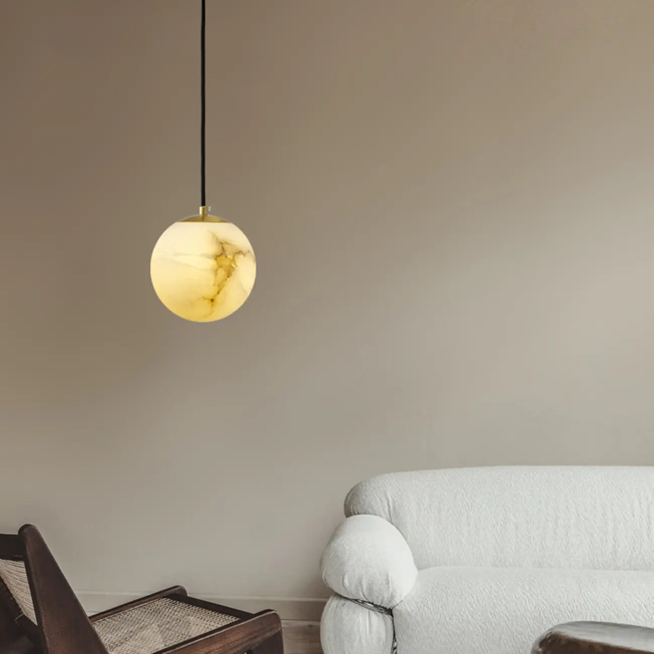 Modern White Sphere Stone Bi-pin Pendant Light Image - 1 | homeyfad