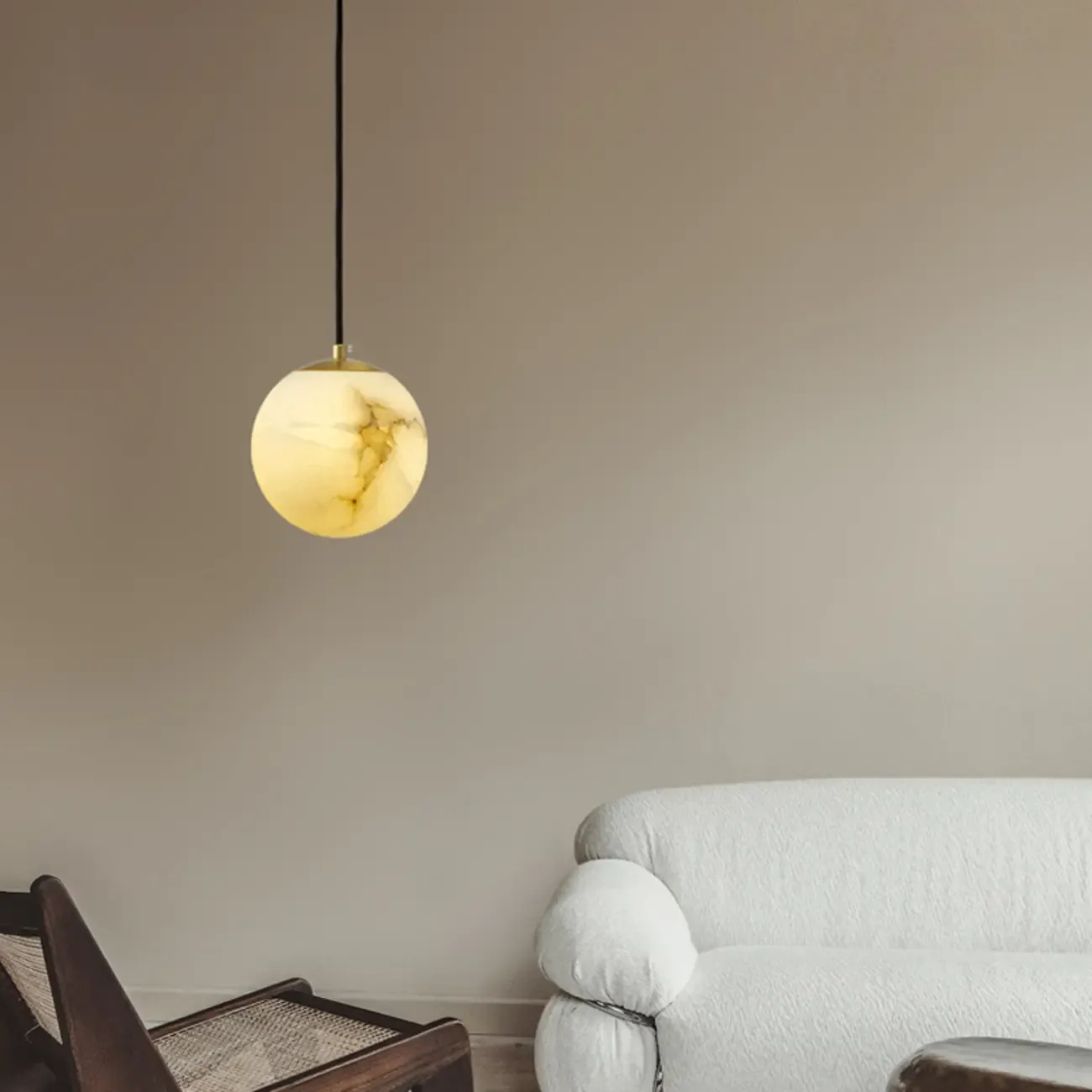 Modern White Sphere Stone Bi-pin Pendant Light Image - 1