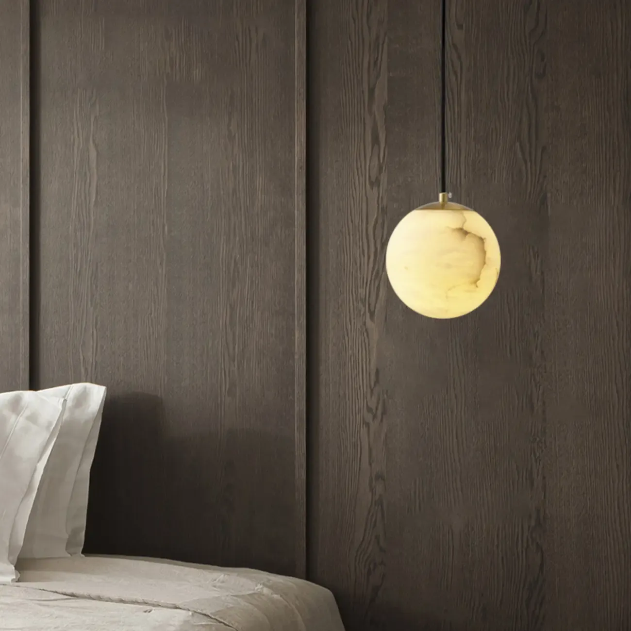 Modern White Sphere Stone Bi-pin Pendant Light Image - 2