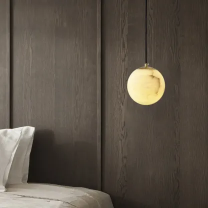 Modern White Sphere Stone Bi-pin Pendant Light Image - 2