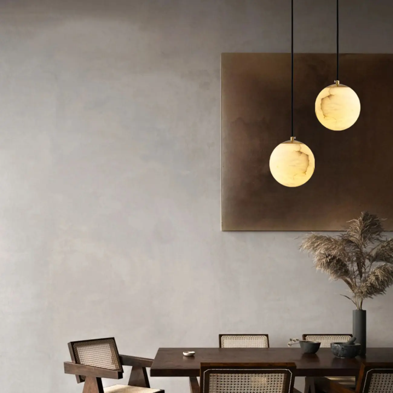 Modern White Sphere Stone Bi-pin Pendant Light Image - 3 | homeyfad