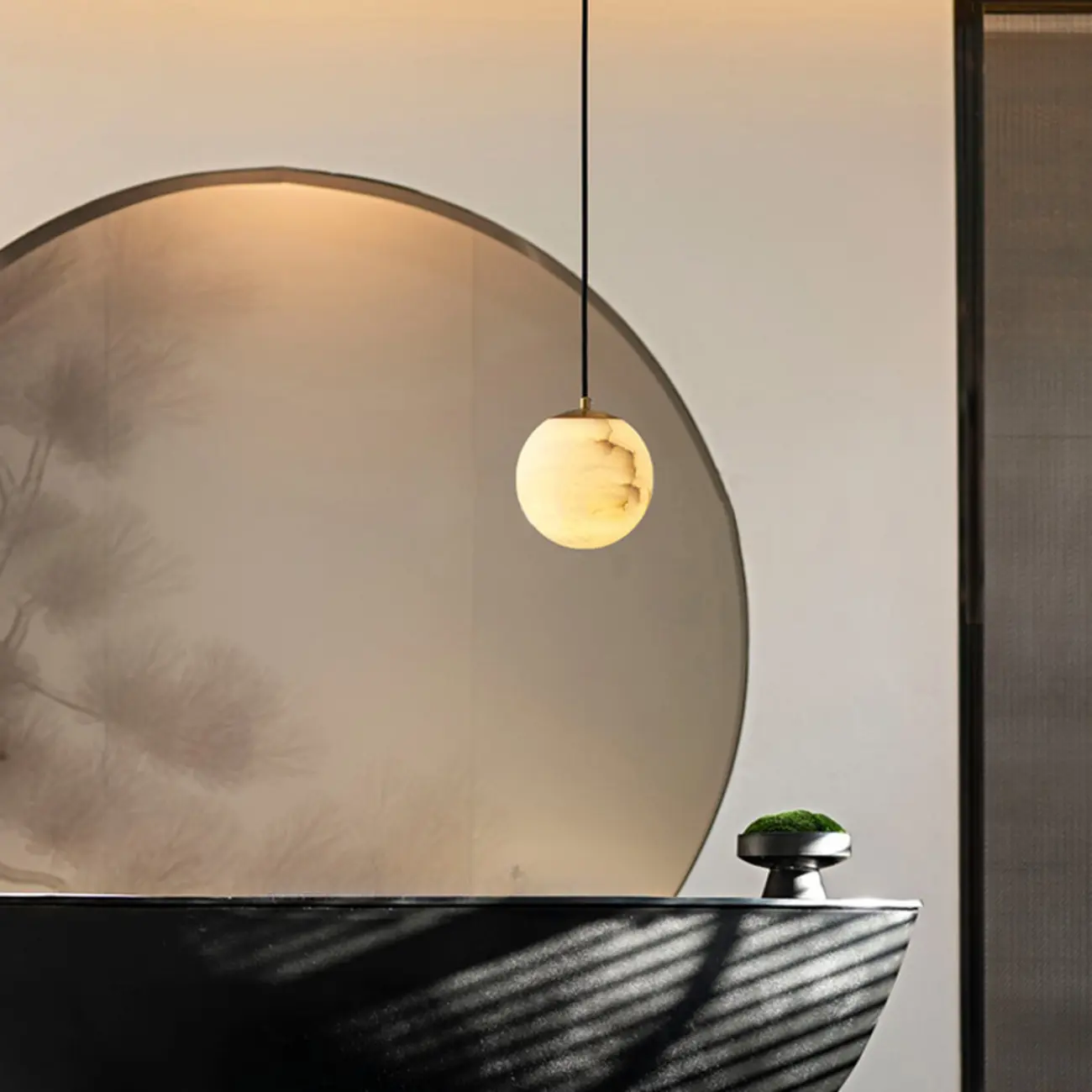 Modern White Sphere Stone Bi-pin Pendant Light Image - 4 | homeyfad