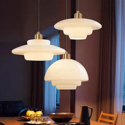 Modern White Glass Mini Pendant Light for Kitchen Dining Image - 2