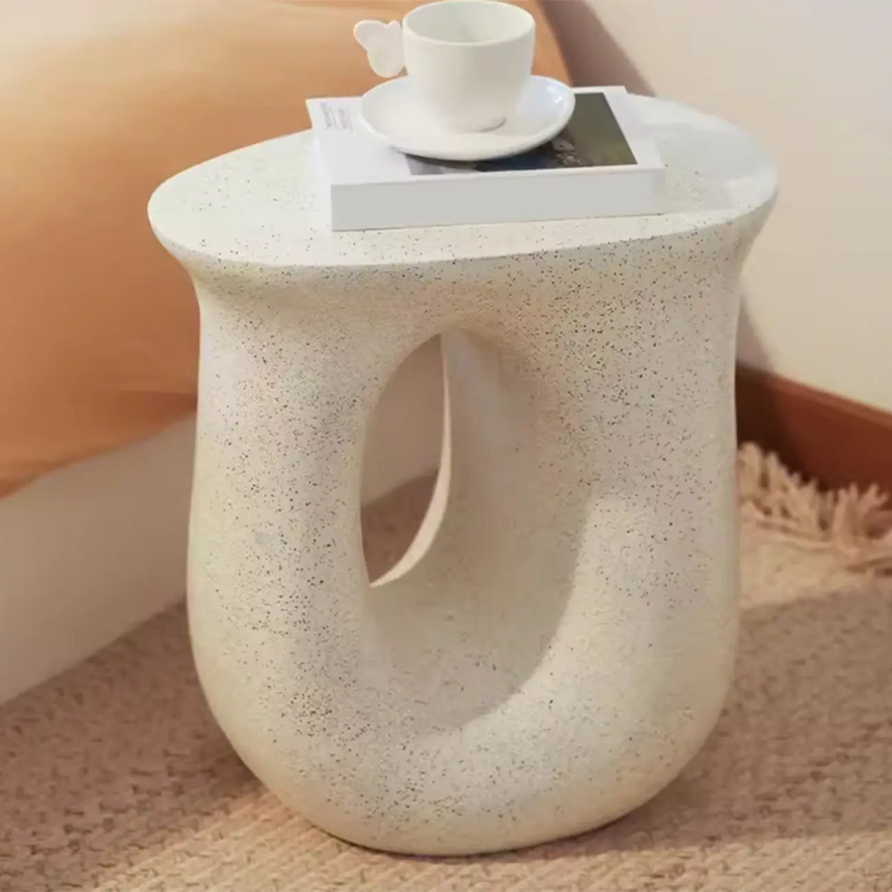 Elegant Concrete Round End Table with Gloss Surface for Home Image - 9 | homeyfad