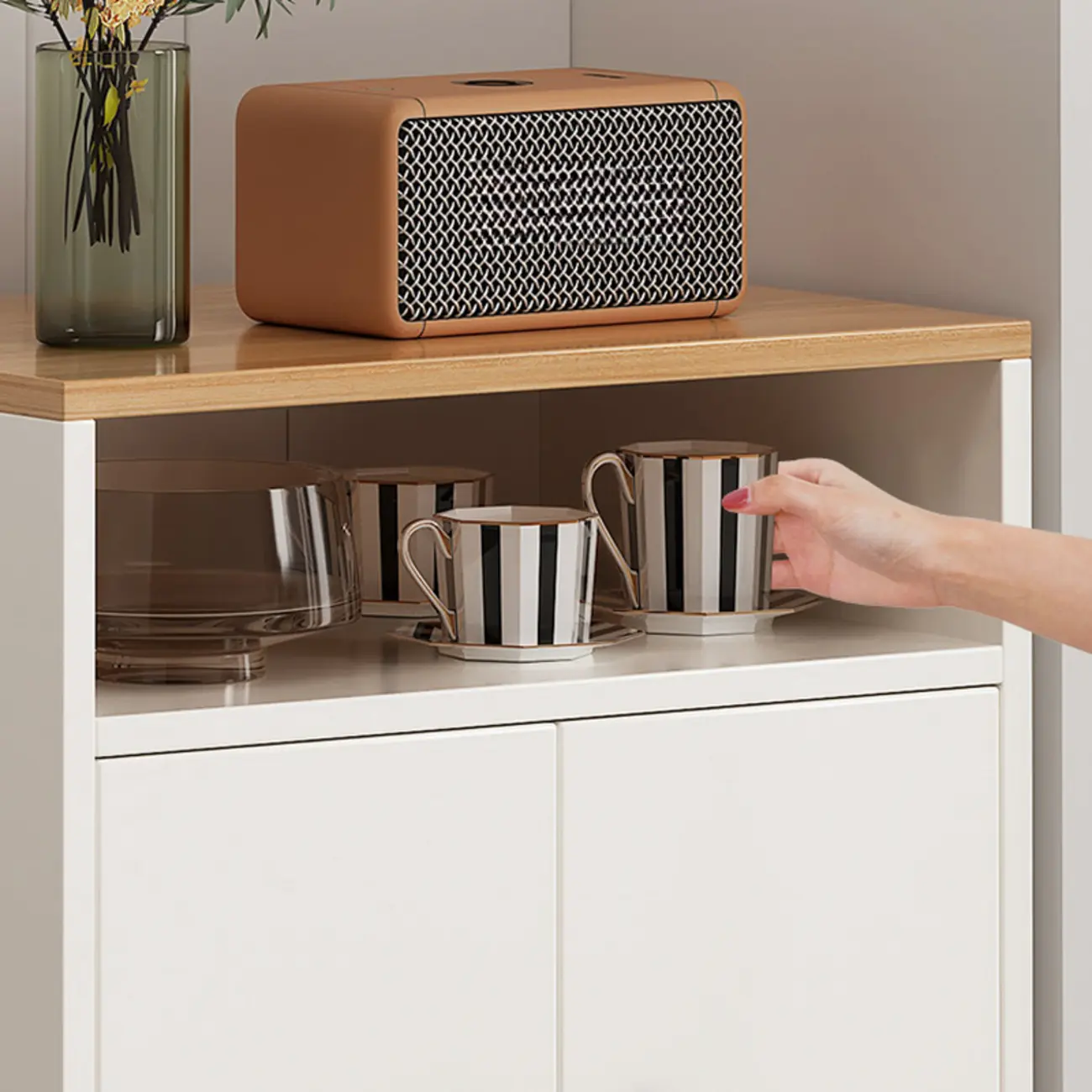 Modern White Wooden Utility Storage Cabinet for Living Room Image - 9 | homeyfad