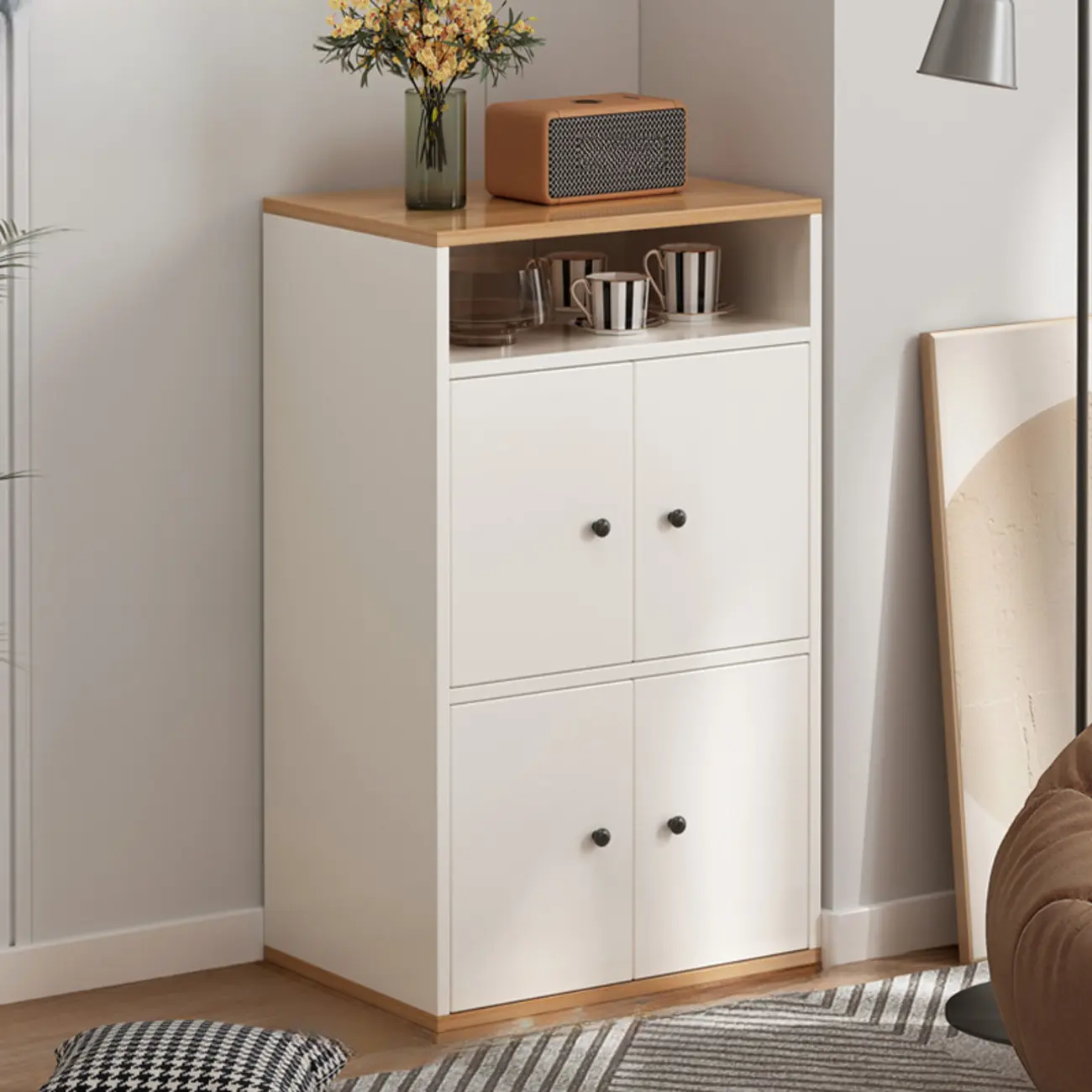 Modern White Wooden Utility Storage Cabinet for Living Room Image - 12 | homeyfad