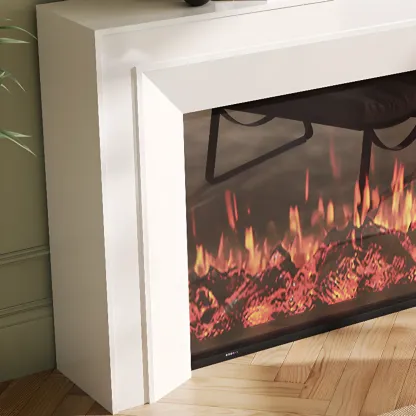 Stylish Tall Wooden TV Stand with Fireplace for Living Room Image - 7