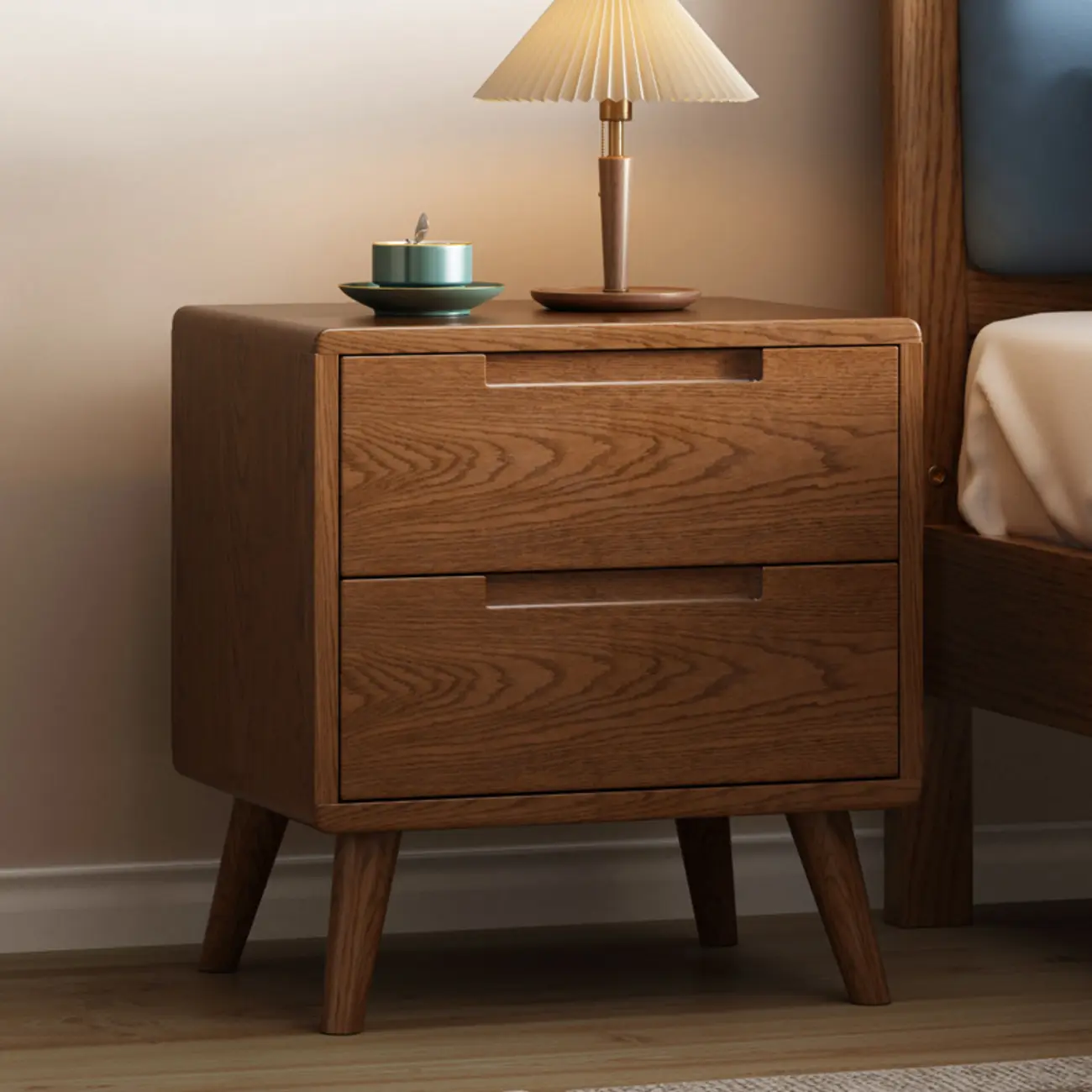 Narrow Solid Wood Bedside 2 Drawers Nightstand in Natural Image - 4 | homeyfad