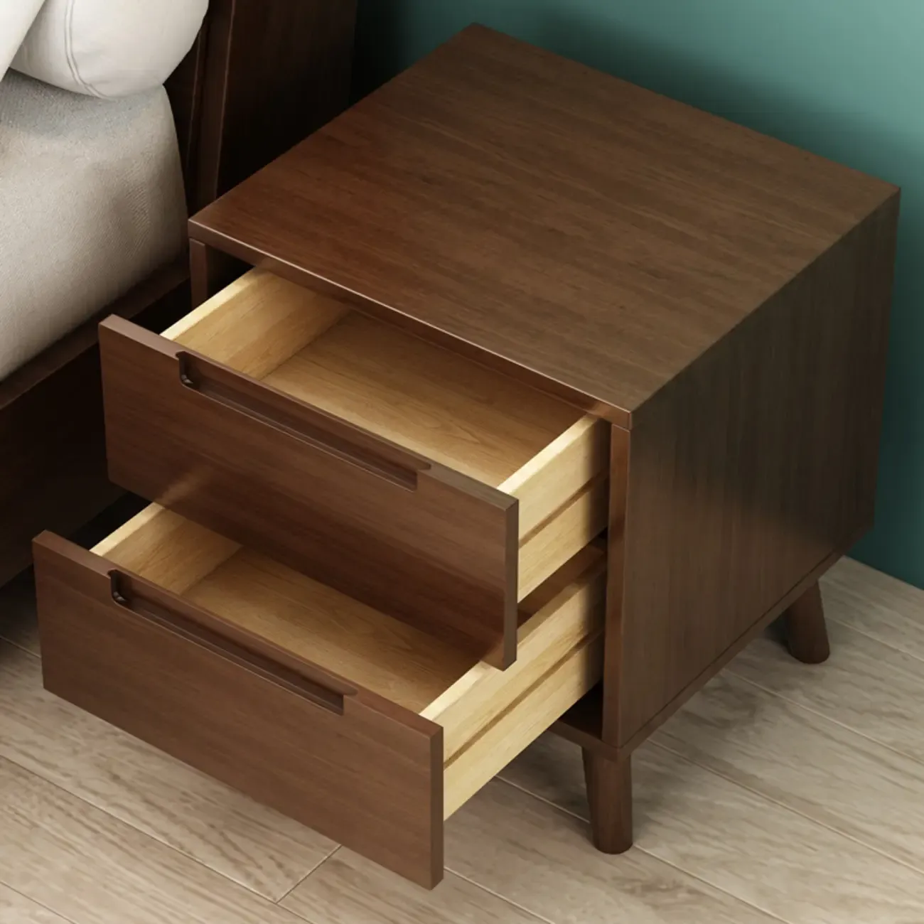 Narrow Solid Wood Bedside 2 Drawers Nightstand in Natural Image - 2