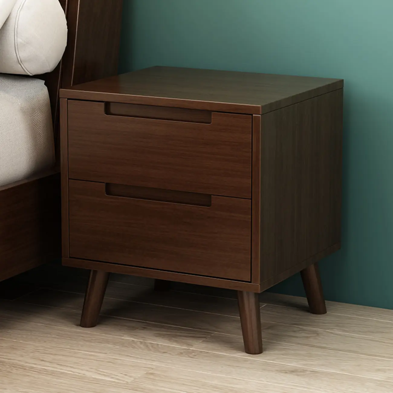 Narrow Solid Wood Bedside 2 Drawers Nightstand in Natural Image - 11 | homeyfad