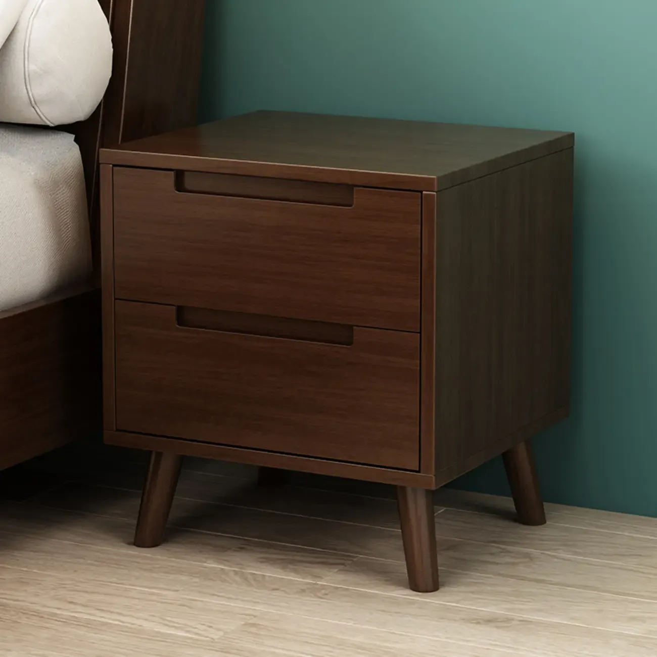 Narrow Solid Wood Bedside 2 Drawers Nightstand in Natural Image - 11