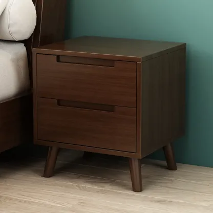 Narrow Solid Wood Bedside 2 Drawers Nightstand in Natural Image - 11