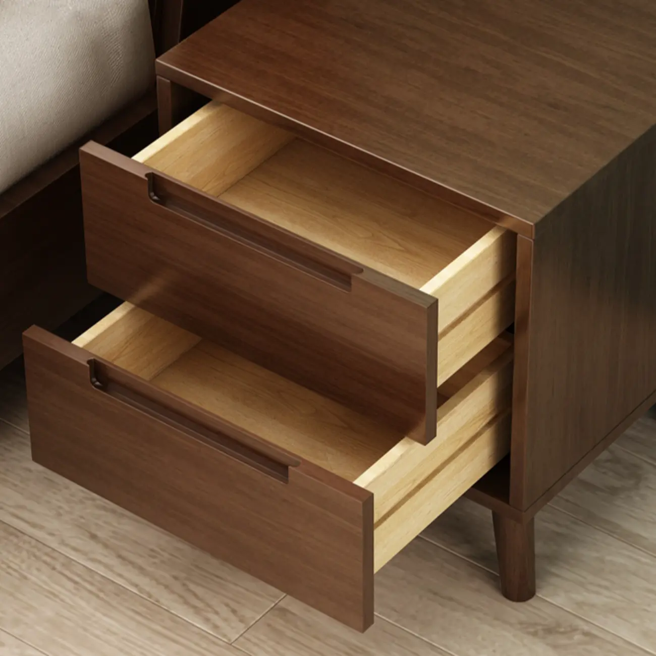 Narrow Solid Wood Bedside 2 Drawers Nightstand in Natural Image - 15 | homeyfad