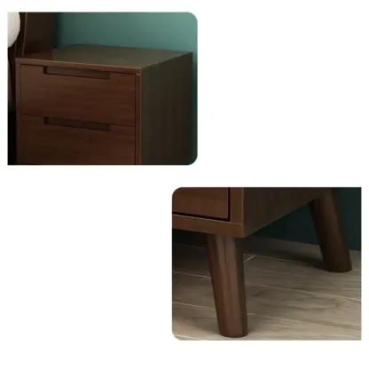 Narrow Solid Wood Bedside 2 Drawers Nightstand in Natural Image - 16