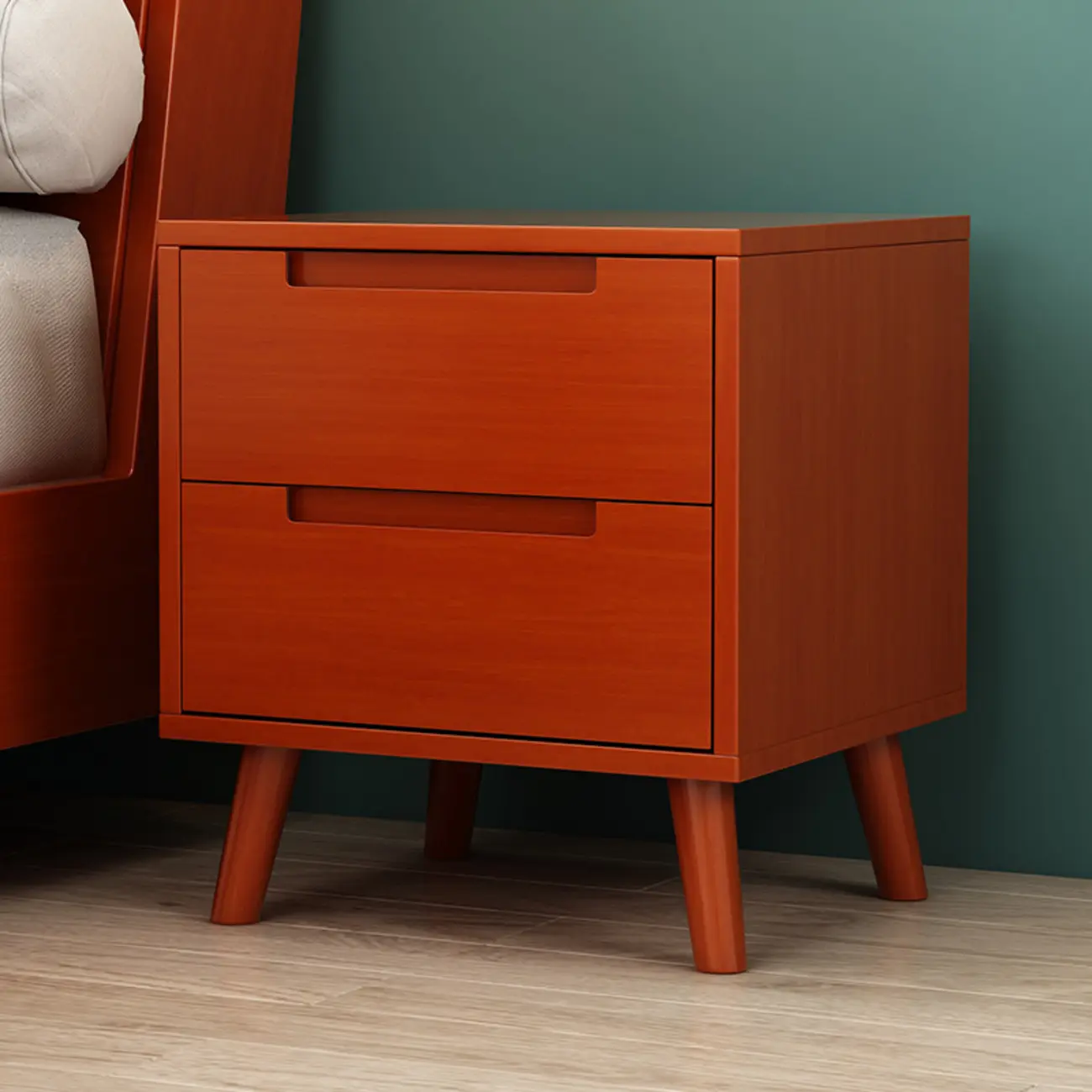 Narrow Solid Wood Bedside 2 Drawers Nightstand in Natural Image - 14 | homeyfad