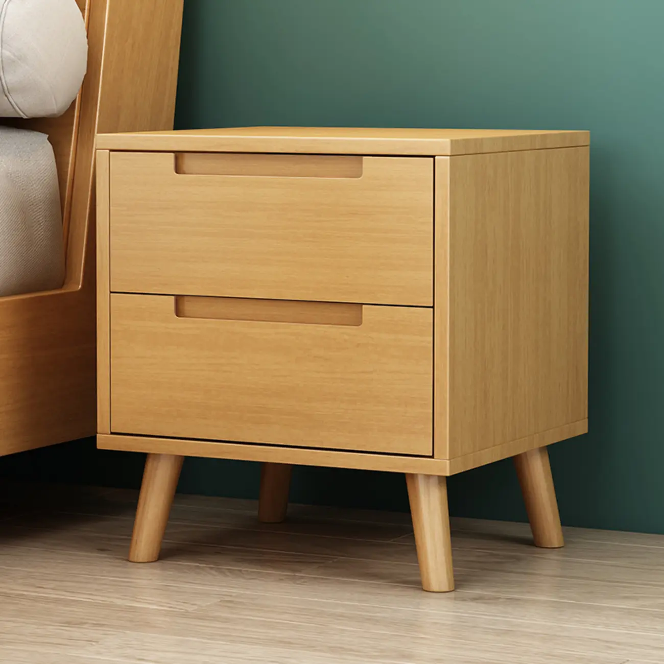 Narrow Solid Wood Bedside 2 Drawers Nightstand in Natural Image - 1 | homeyfad