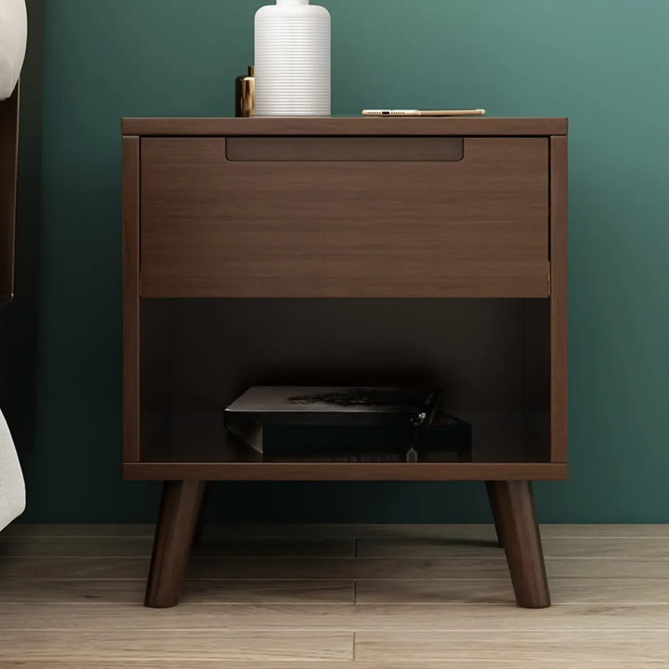 Narrow Solid Wood Bedside 2 Drawers Nightstand in Natural Image - 12