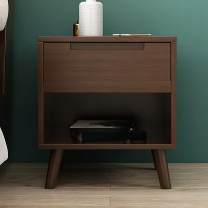 Narrow Solid Wood Bedside 2 Drawers Nightstand in Natural Image - 12