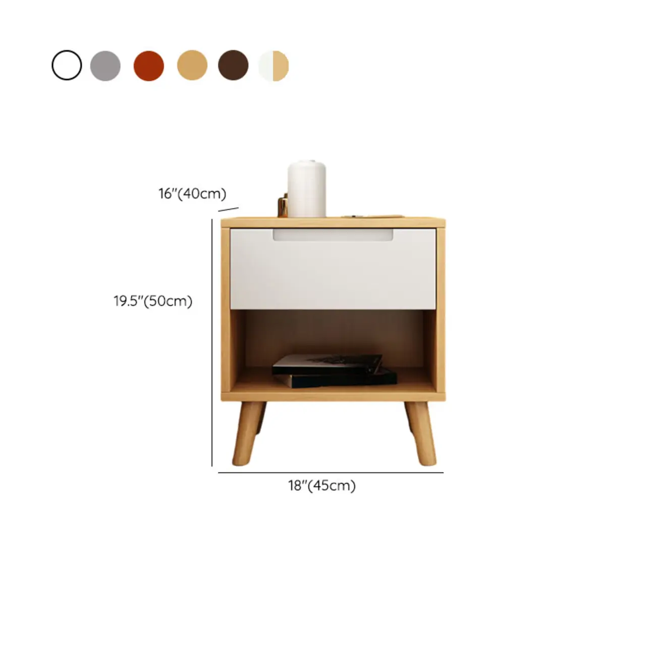 Narrow Solid Wood Bedside 2 Drawers Nightstand in Natural #size