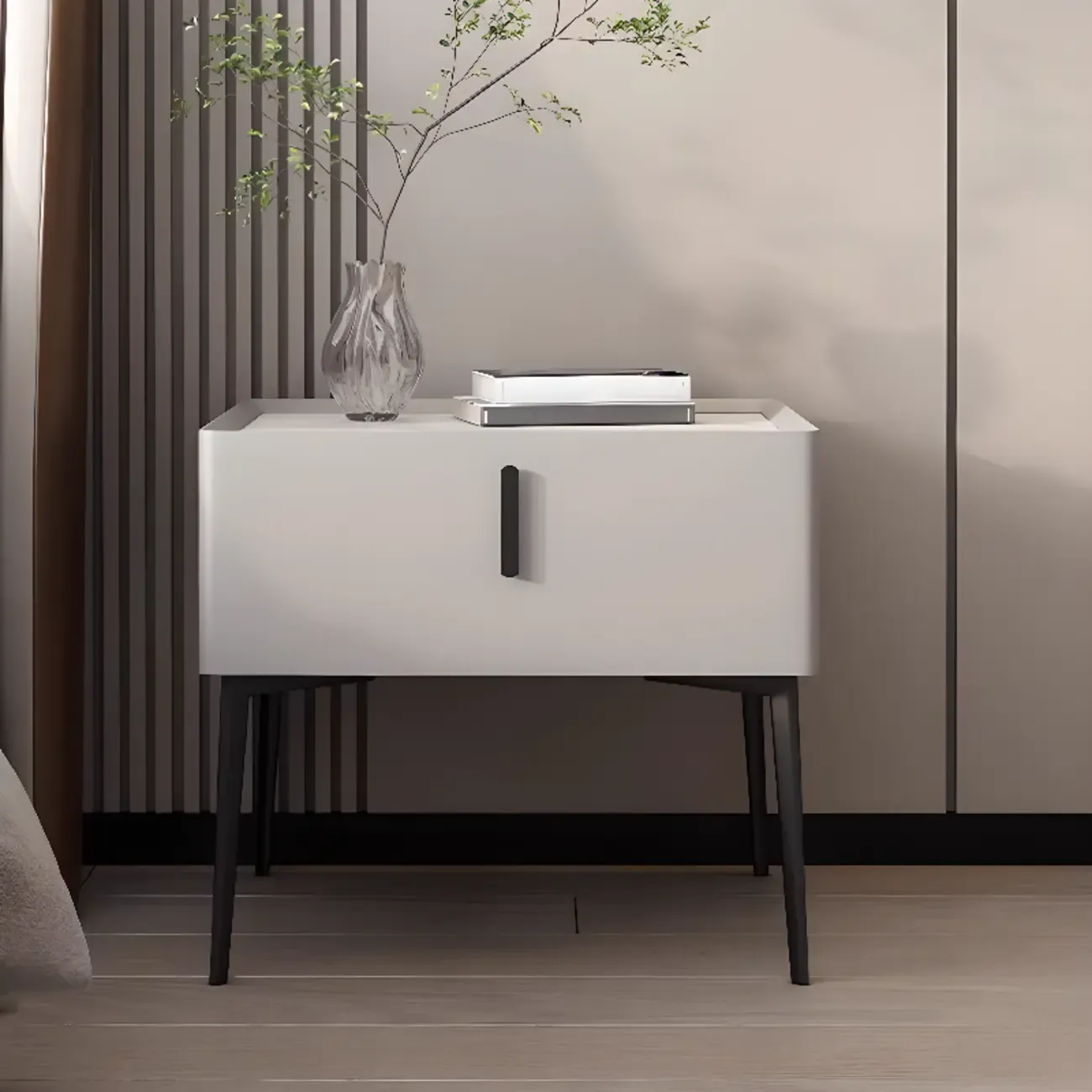 Modern Narrow Nightstand with Drawer Image - 3