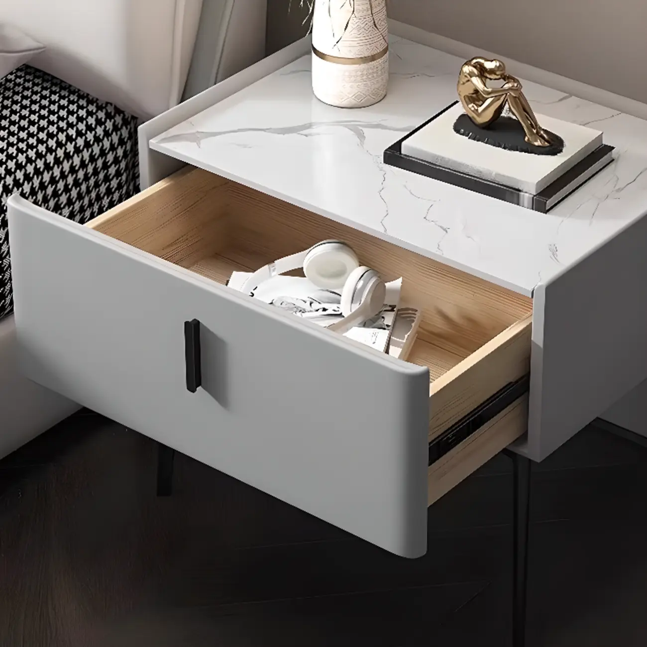 Modern Narrow Nightstand with Drawer Image - 4 | homeyfad