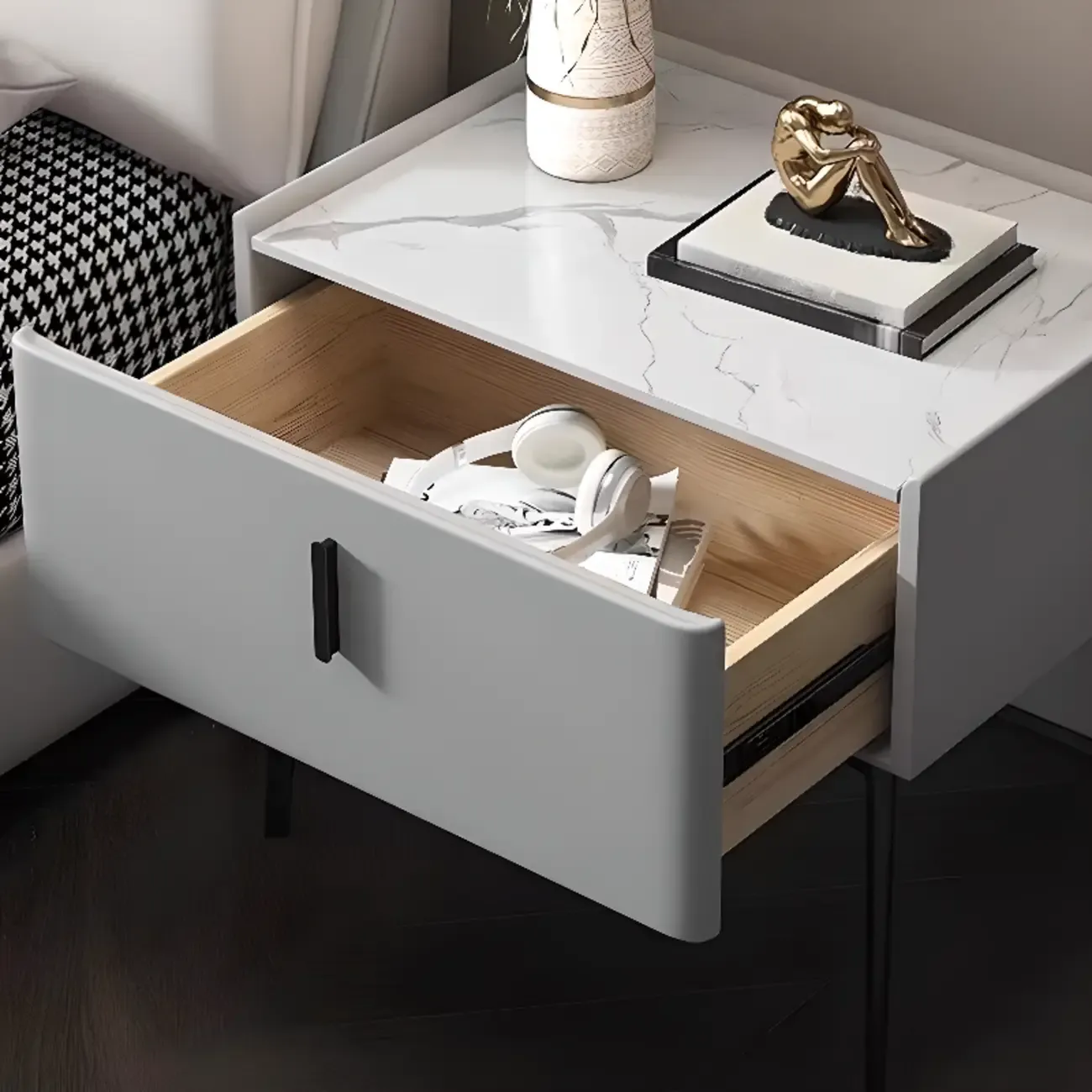 Modern Narrow Nightstand with Drawer Image - 4