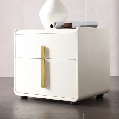 Modern Bedside Table – Faux Leather White Nightstand Image - 1
