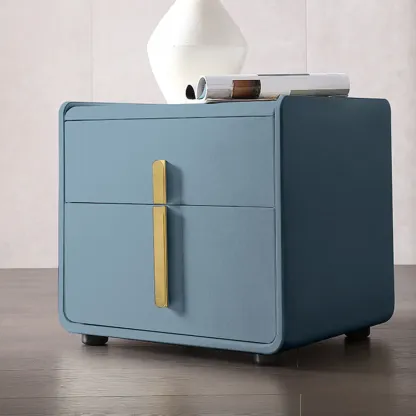 Modern Bedside Table – Faux Leather White Nightstand Image - 3