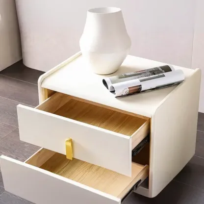 Modern Bedside Table – Faux Leather White Nightstand Image - 7