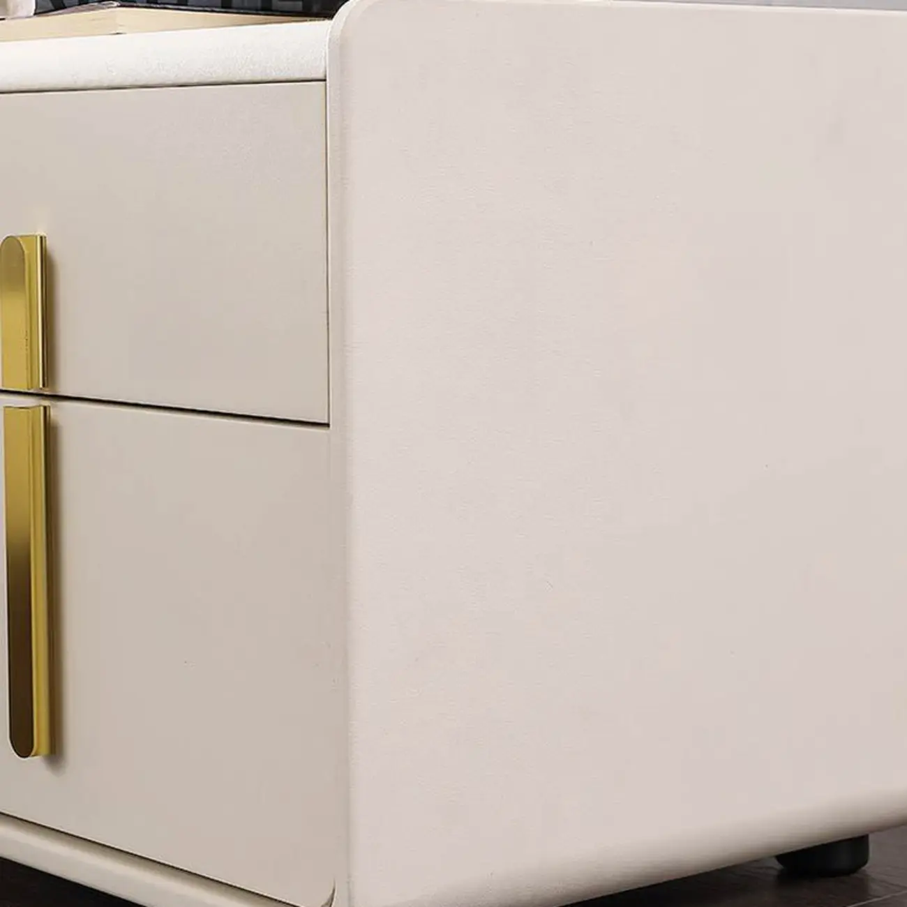 Modern Bedside Table – Faux Leather White Nightstand Image - 9 | homeyfad