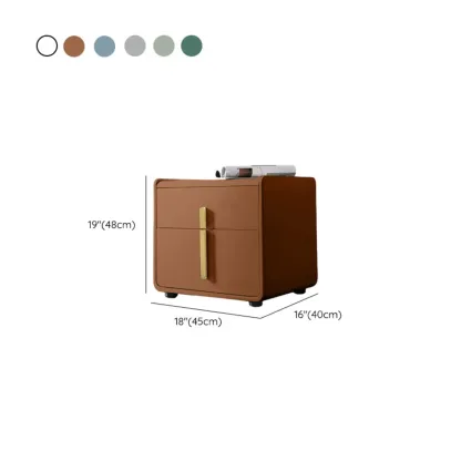 Modern Bedside Table – Faux Leather White Nightstand Image - 13