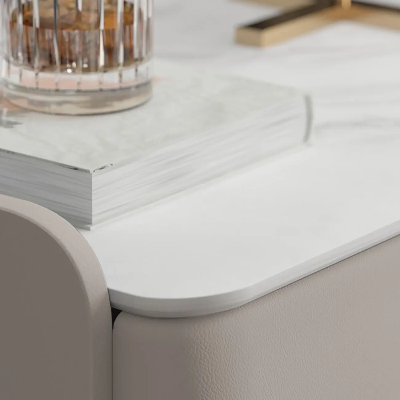 Modern Leather Stone Top Gold Accents 3-Drawer Nightstand Image - 5 | homeyfad