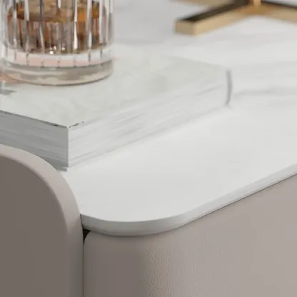 Modern Leather Stone Top Gold Accents 3-Drawer Nightstand Image - 5