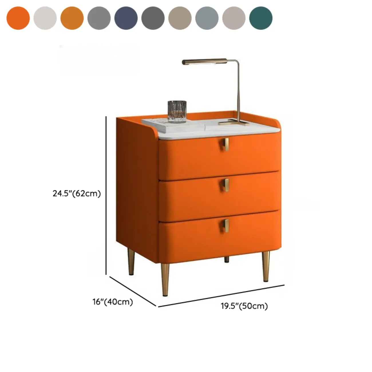 Modern Leather Stone Top Gold Accents 3-Drawer Nightstand #size | homeyfad