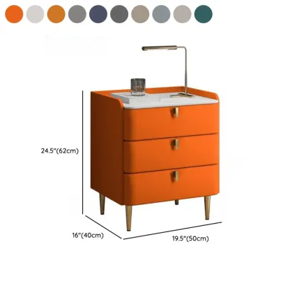 Modern Leather Stone Top Gold Accents 3-Drawer Nightstand #size