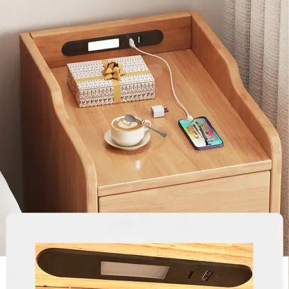 Brown Wood USB-Charging Drawers Nightstand with Lighting Image - 6