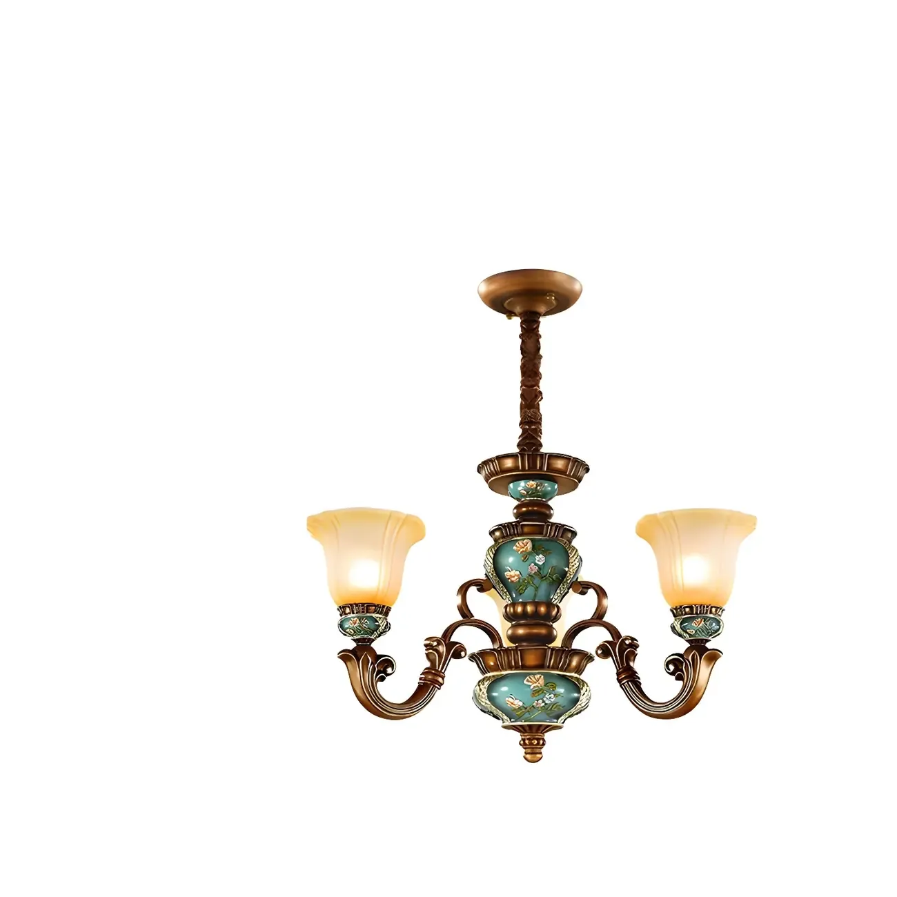 Classic Floral Copper Frosted Glass Ceramic Chandelier Image - 6