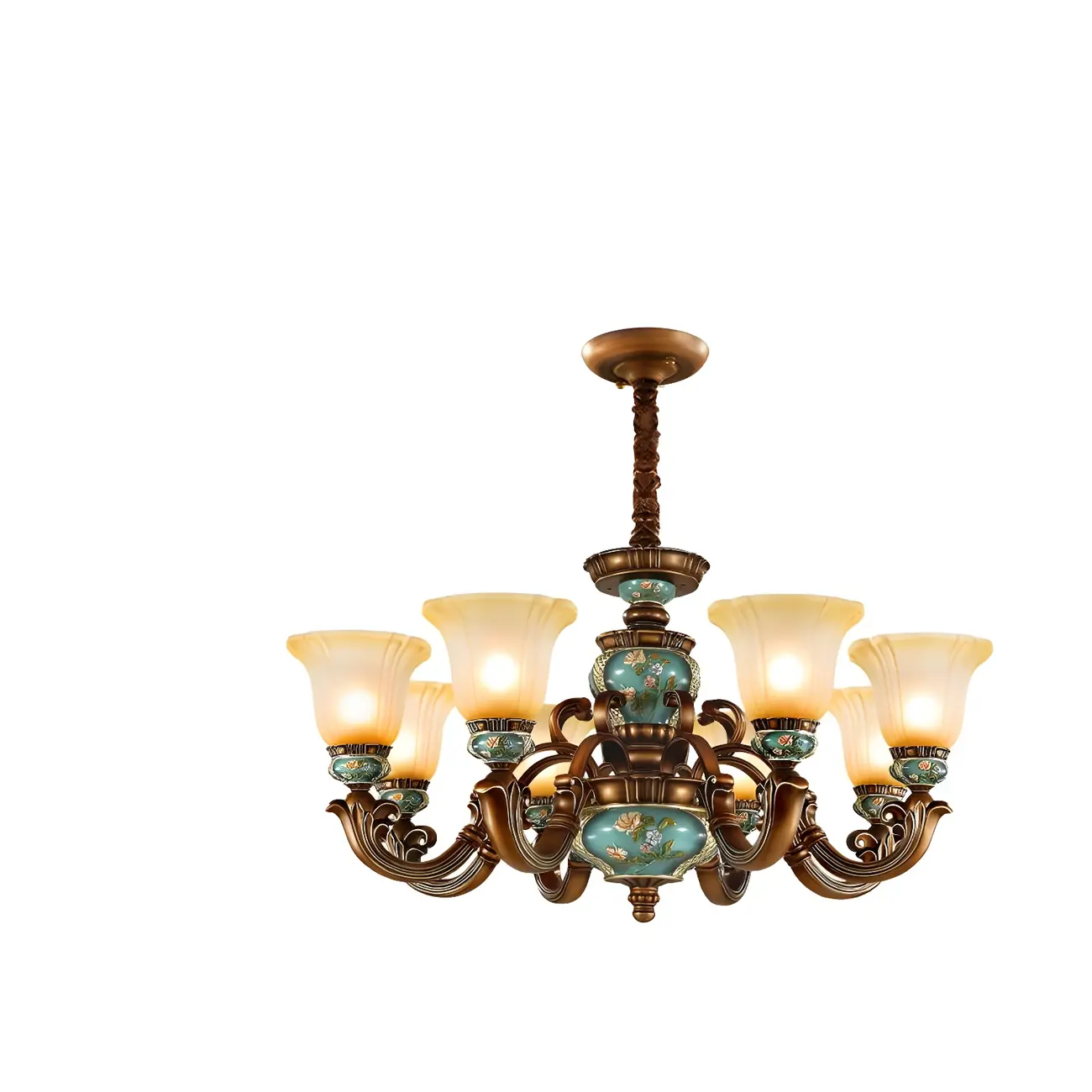 Classic Floral Copper Frosted Glass Ceramic Chandelier Image - 9 | homeyfad