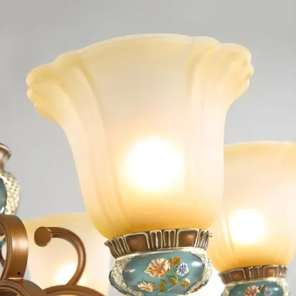 Classic Floral Copper Frosted Glass Ceramic Chandelier Image - 8