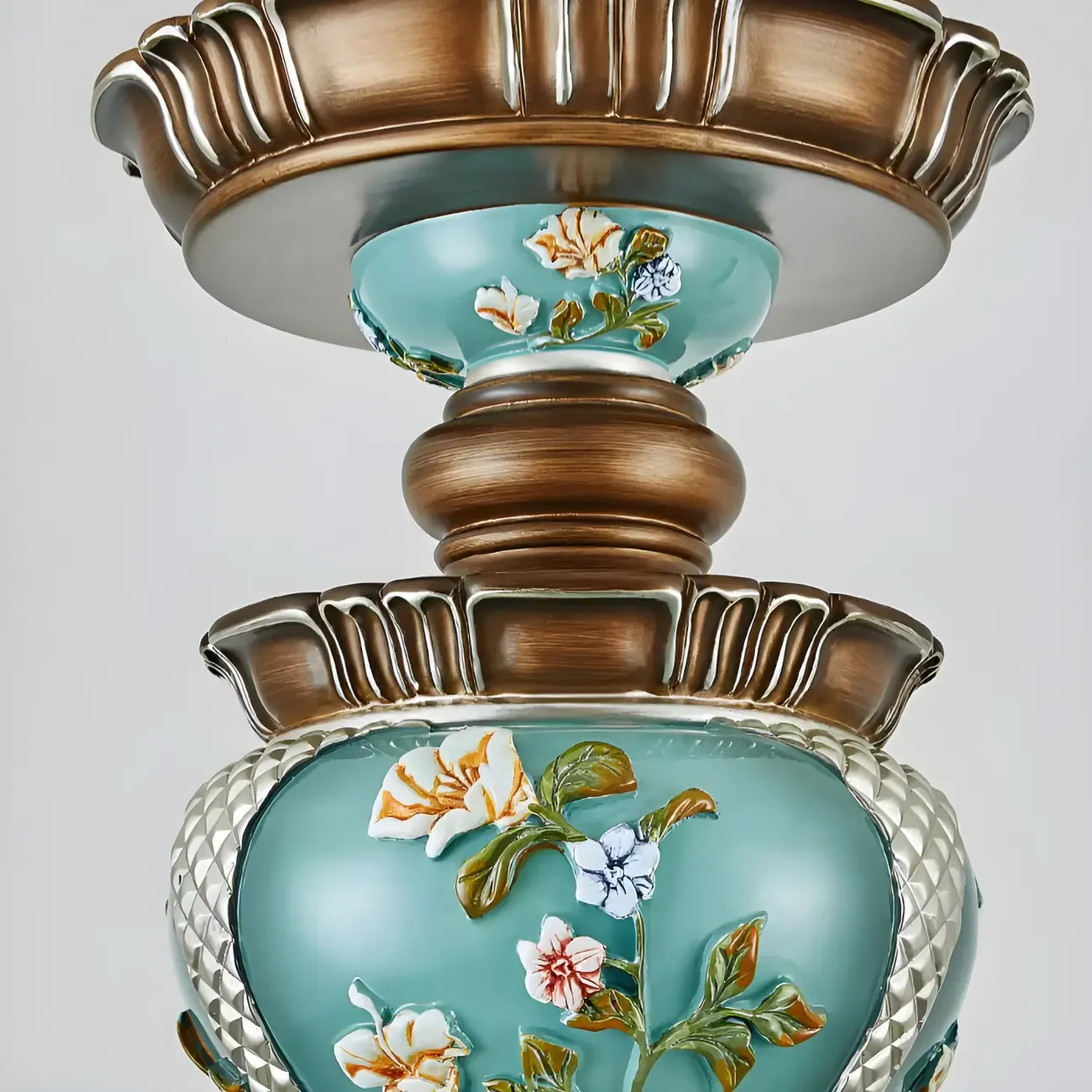 Classic Floral Copper Frosted Glass Ceramic Chandelier Image - 11