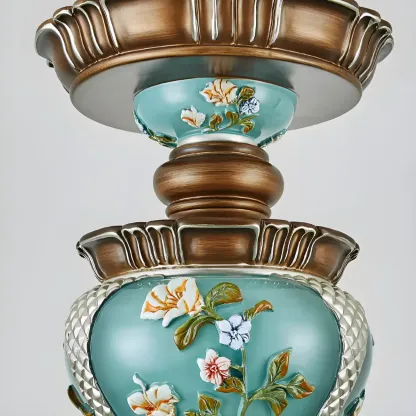 Classic Floral Copper Frosted Glass Ceramic Chandelier Image - 11