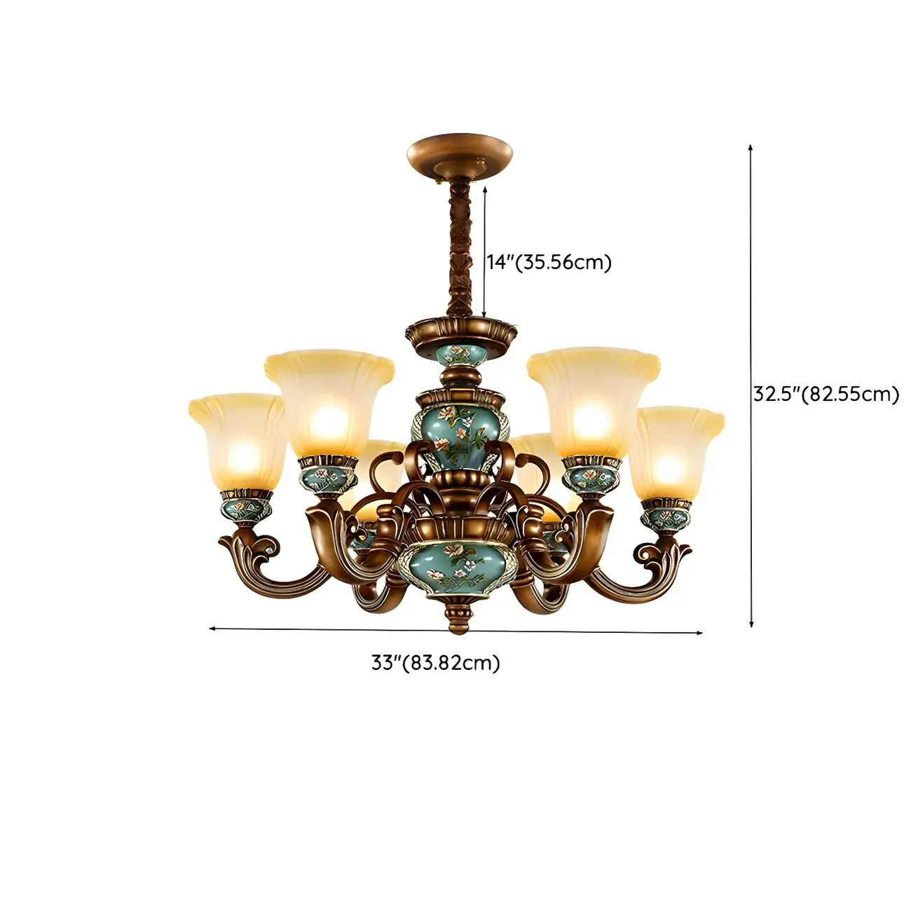 Classic Floral Copper Frosted Glass Ceramic Chandelier Image - 18