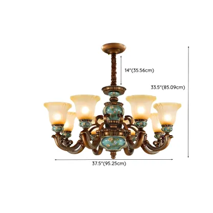 Classic Floral Copper Frosted Glass Ceramic Chandelier Image - 19